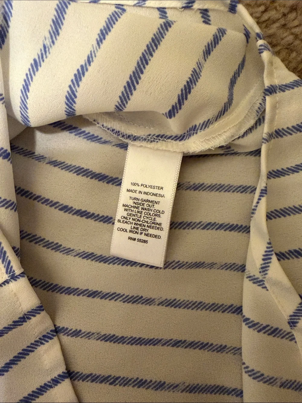 Striped V-Neck Women's Blouse - White & Blue